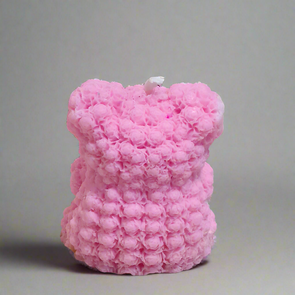 Aesthetic Teddy Candle | Rosebud Texture | Heart Charm | Unique Decor Gift"