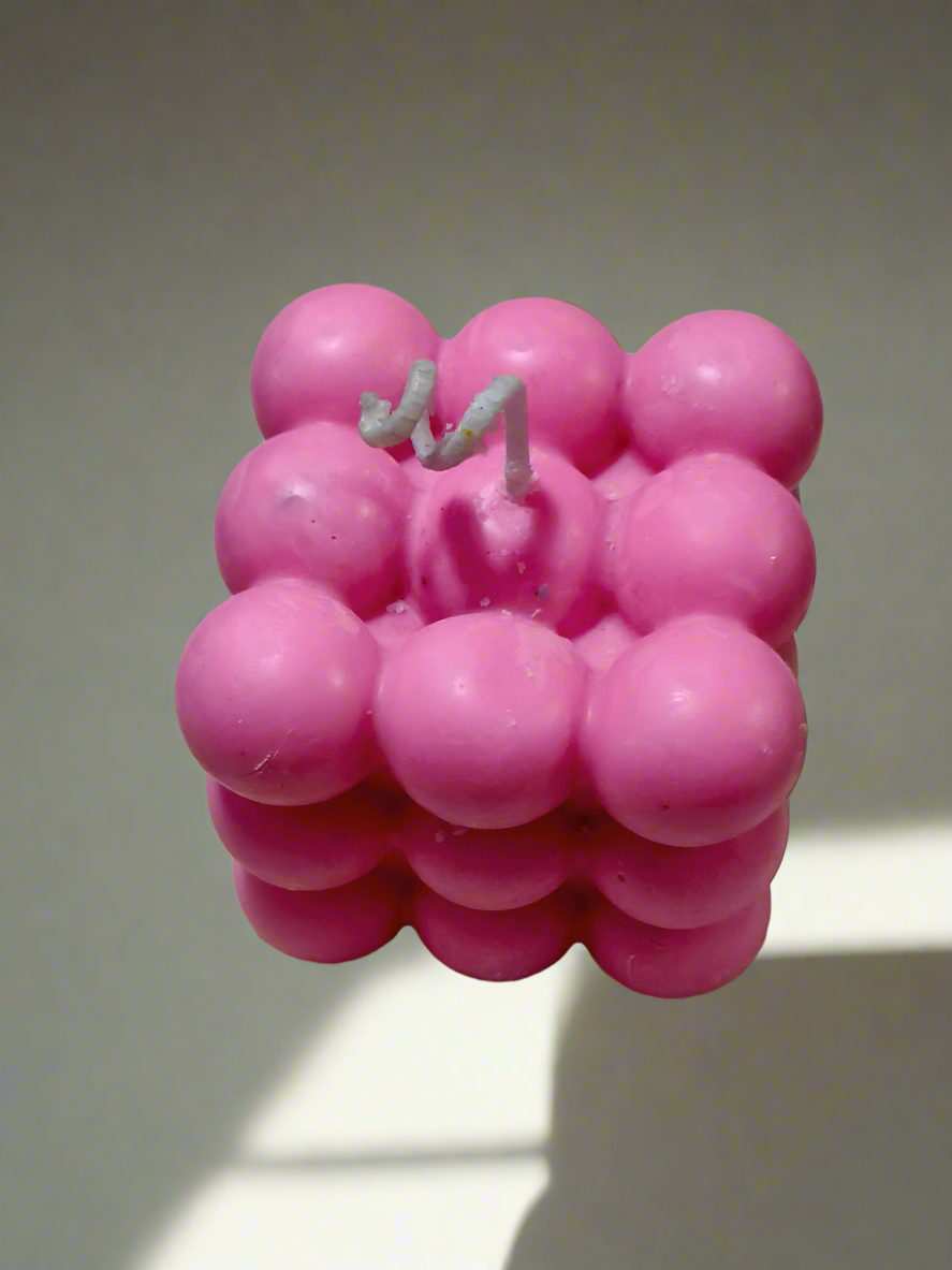 Aesthetic Pink Bubble Cube Candle | Modern Scented Soy Wax Decor