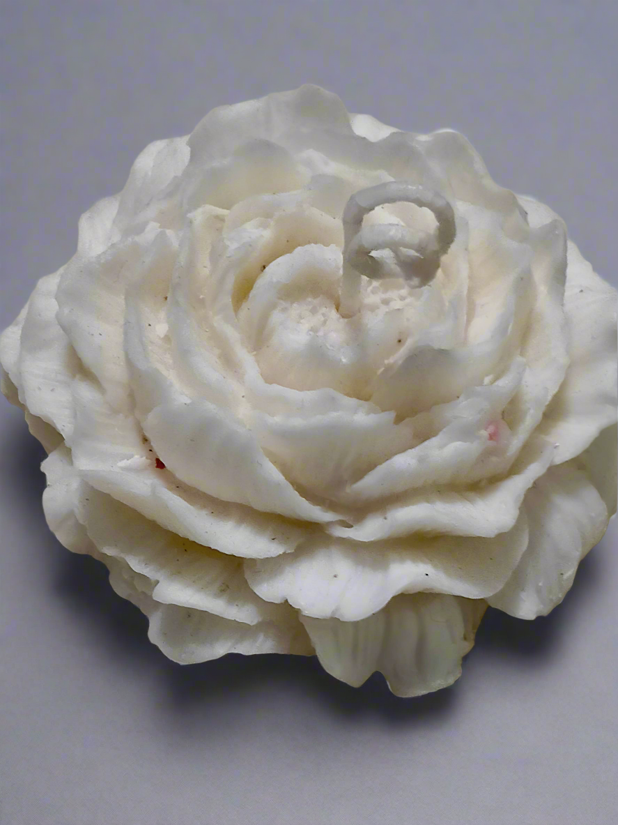 White Floral Blossom Candle | Realistic Peony Design | Home Decor
