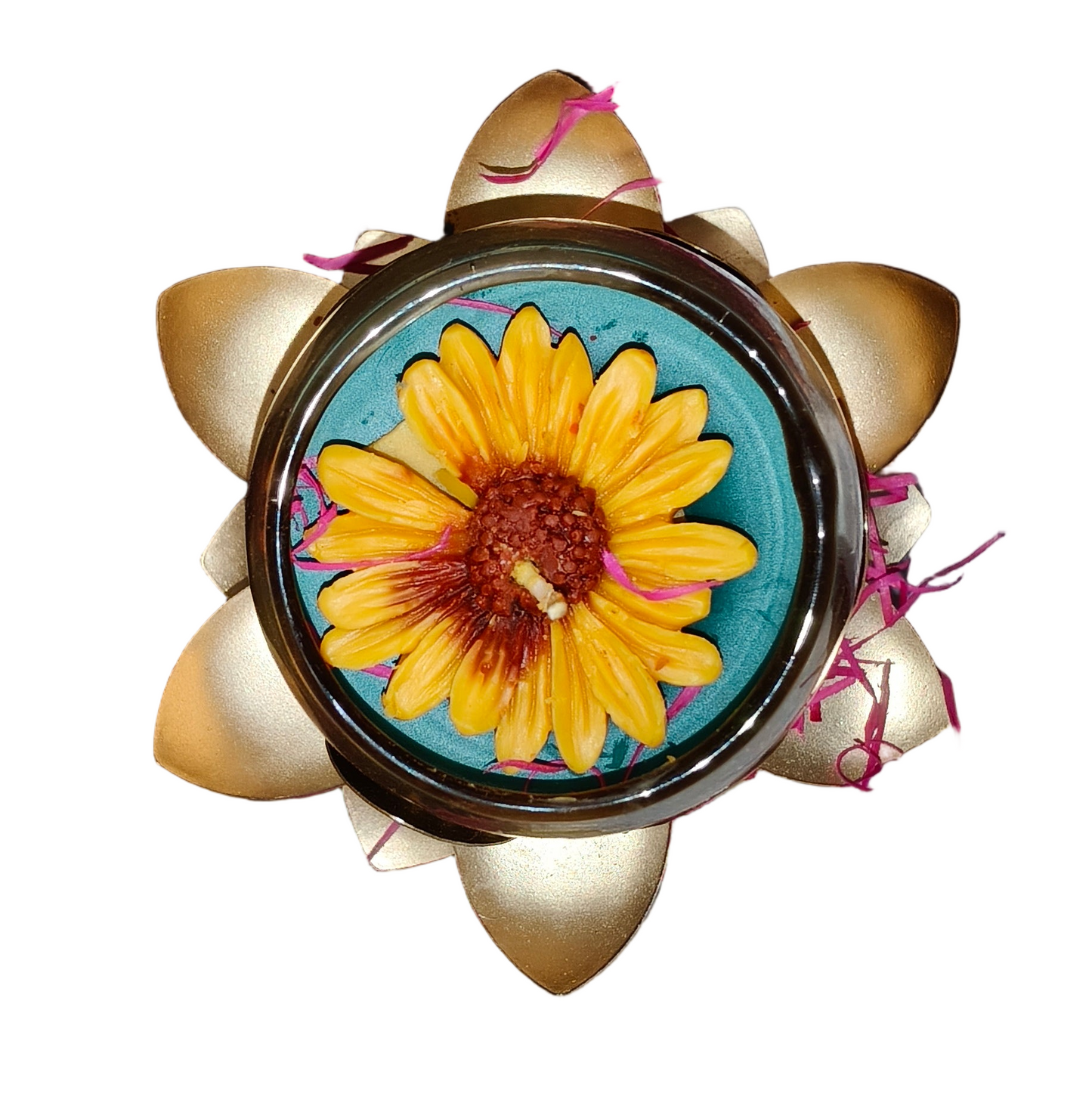 Luxury Lotus Glass Candle on Golden Stand – Premium Home Décor Candle