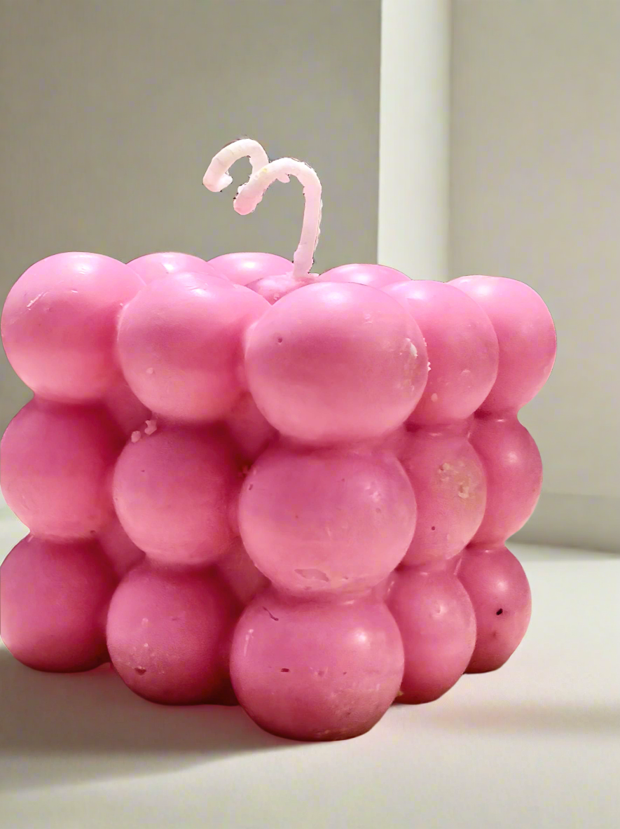Aesthetic Pink Bubble Cube Candle | Modern Scented Soy Wax Decor