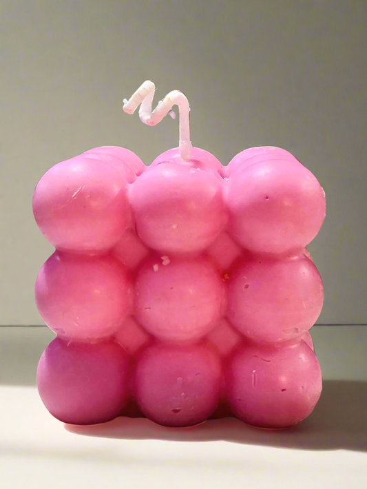Aesthetic Pink Bubble Cube Candle | Modern Scented Soy Wax Decor