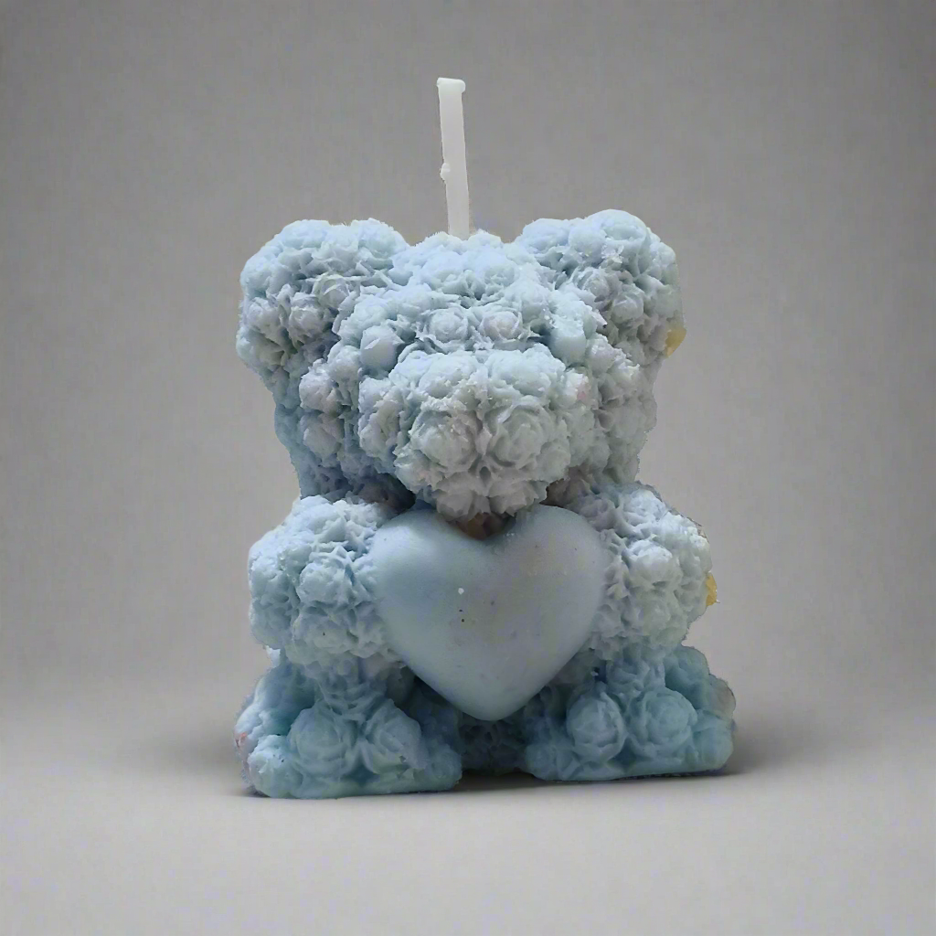 Aesthetic Teddy Candle | Rosebud Texture | Heart Charm | Unique Decor Gift"