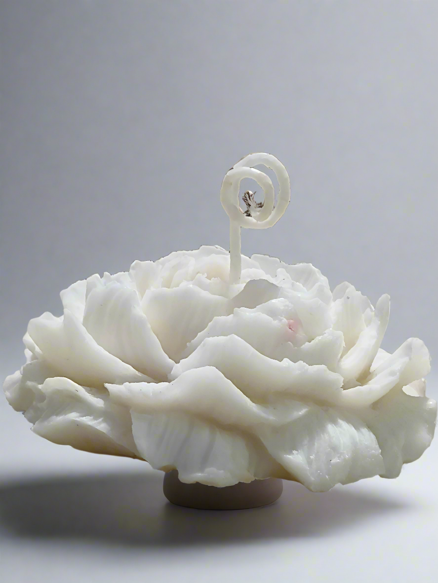 White Floral Blossom Candle | Realistic Peony Design | Home Decor