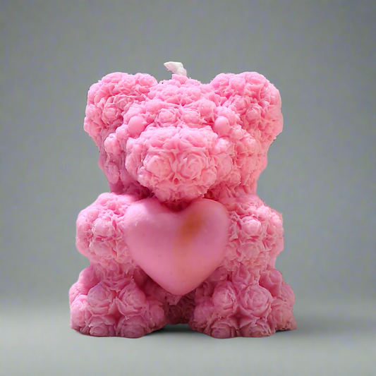 Aesthetic Teddy Candle | Rosebud Texture | Heart Charm | Unique Decor Gift"