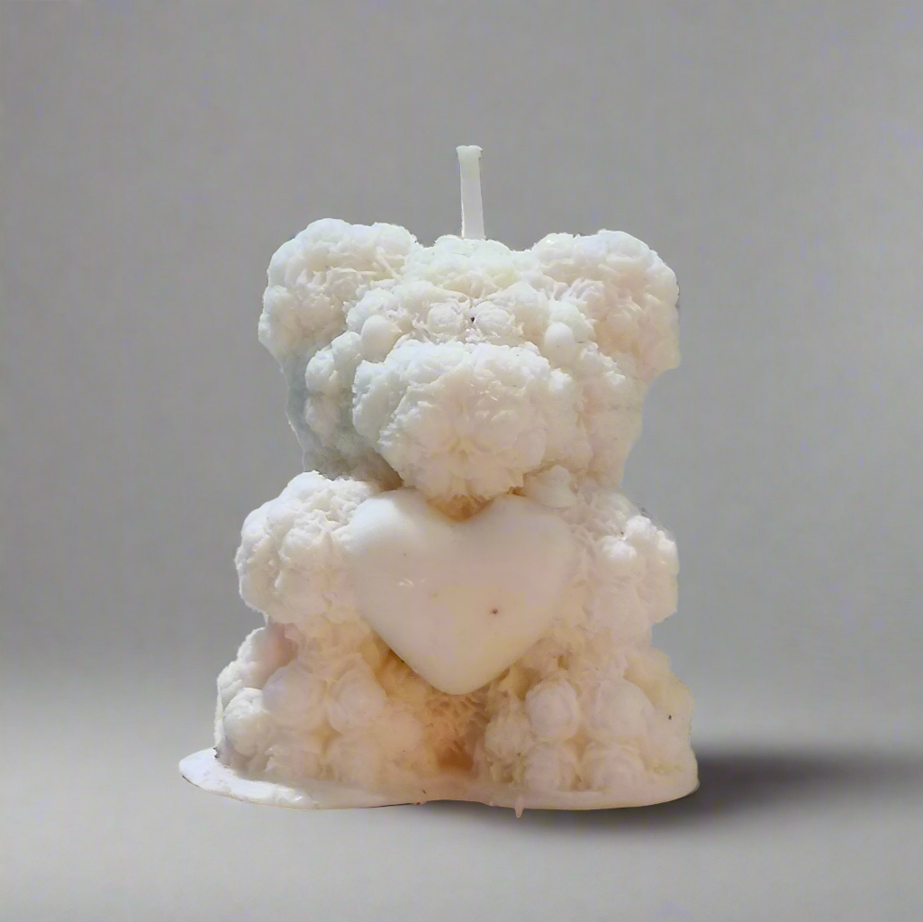 Aesthetic Teddy Candle | Rosebud Texture | Heart Charm | Unique Decor Gift"