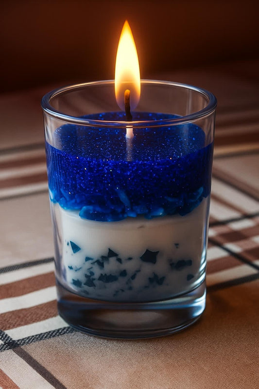 Ocean Glow Layered Candle – Handmade with Blue Sparkle & Soy Wax