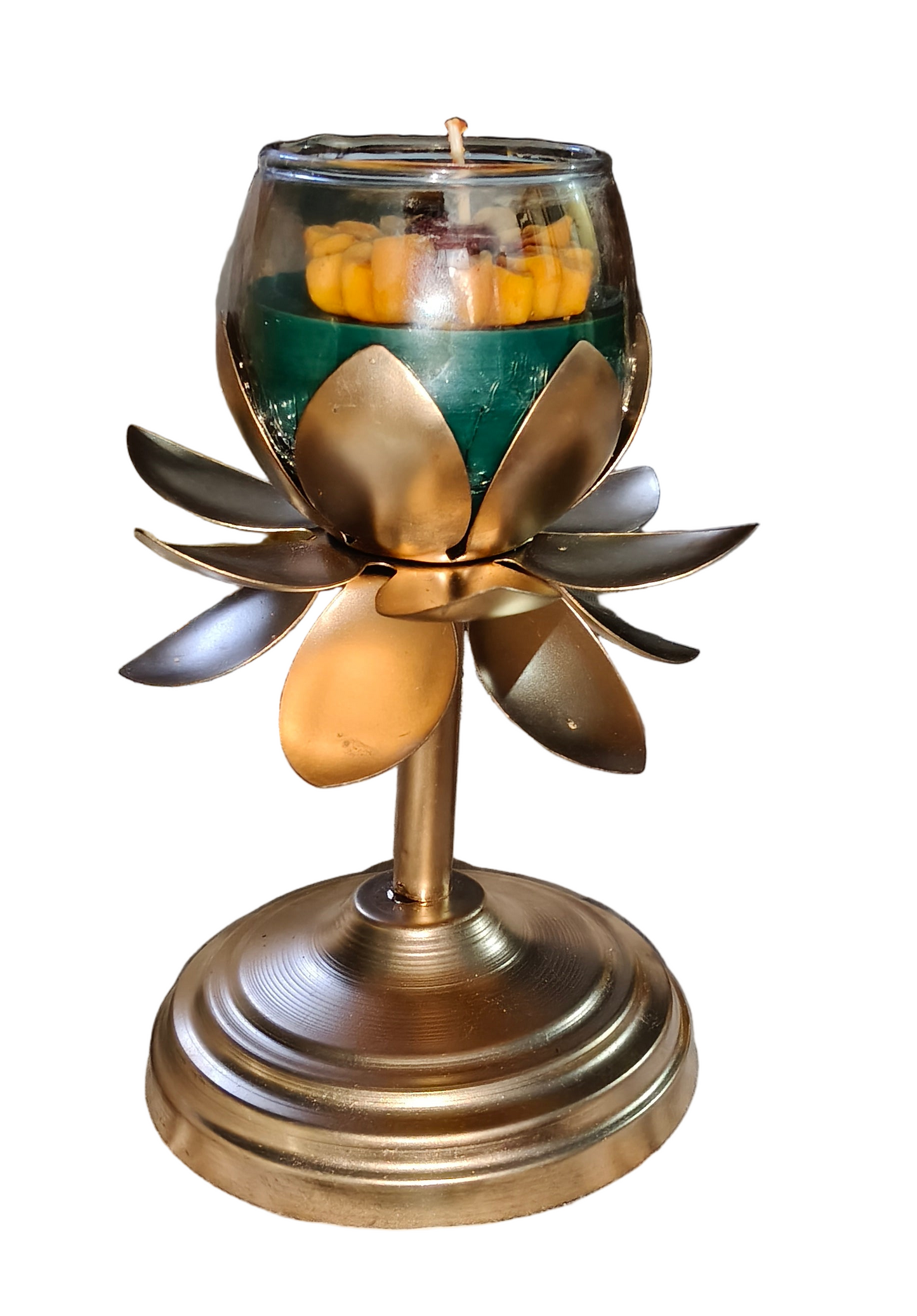 Luxury Lotus Glass Candle on Golden Stand – Premium Home Décor Candle