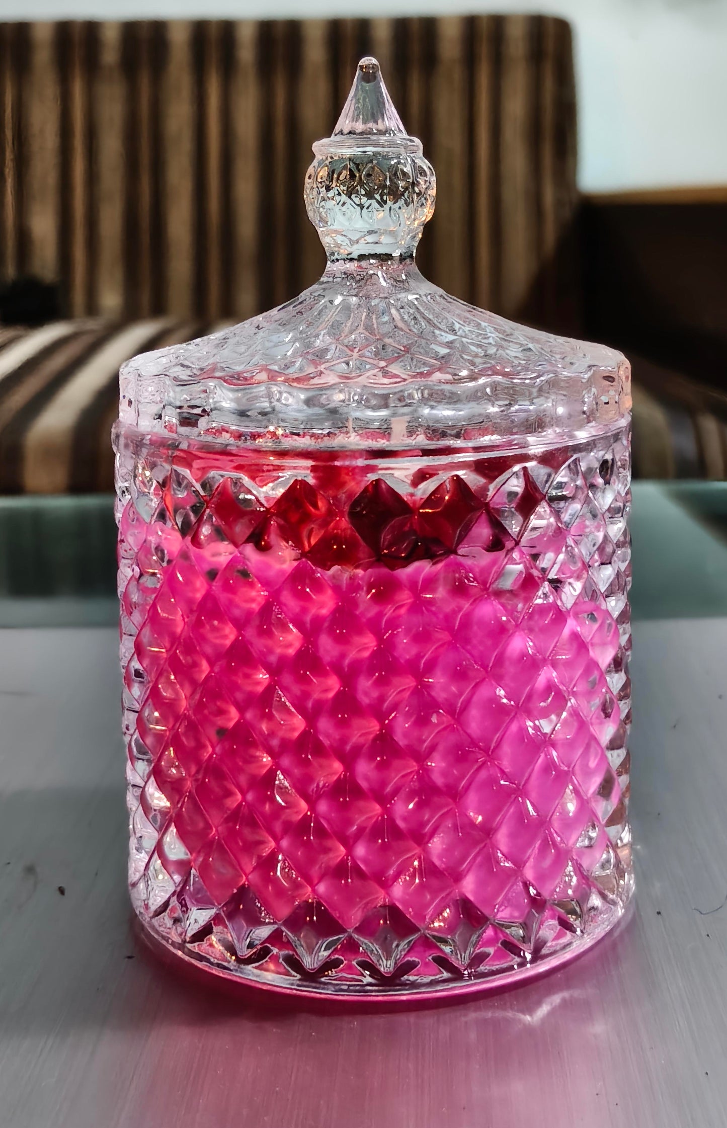 Handcrafted Sun Flower Crystal Glass Jar Candle – Scented | Decorative Gift Candle | (Available in Green, Pink & Blue)