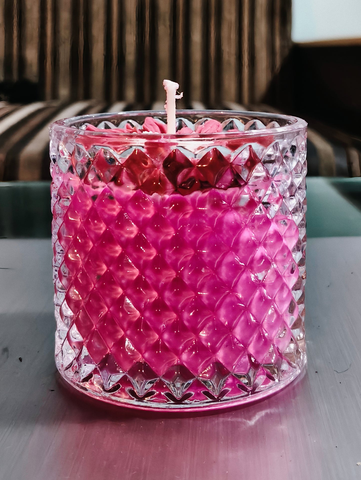 Handcrafted Sun Flower Crystal Glass Jar Candle – Scented | Decorative Gift Candle | (Available in Green, Pink & Blue)