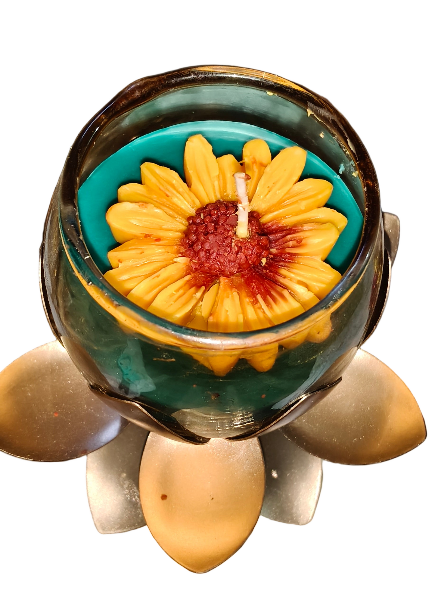 Luxury Lotus Glass Candle on Golden Stand – Premium Home Décor Candle