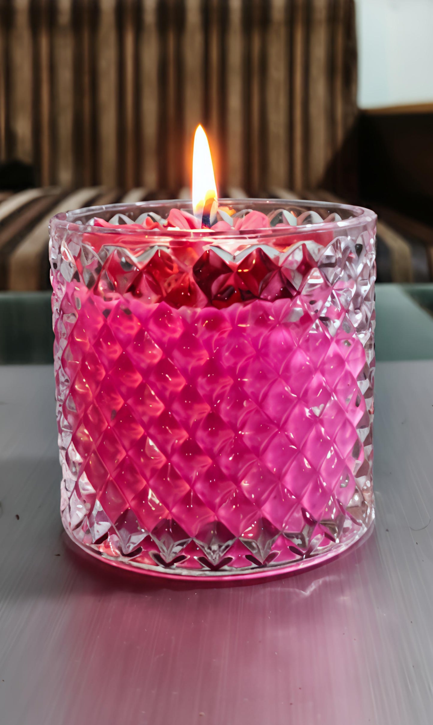Handcrafted Sun Flower Crystal Glass Jar Candle – Scented | Decorative Gift Candle | (Available in Green, Pink & Blue)