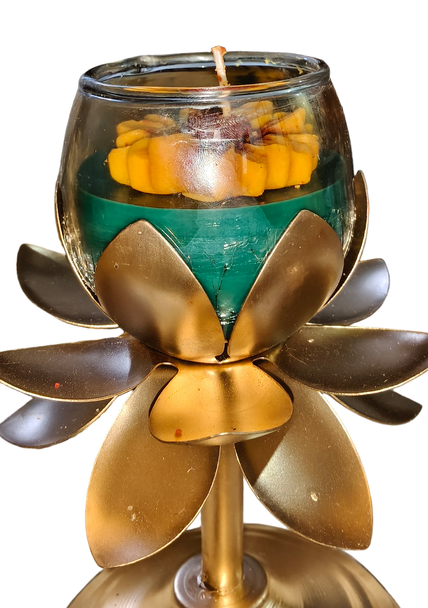 Luxury Lotus Glass Candle on Golden Stand – Premium Home Décor Candle