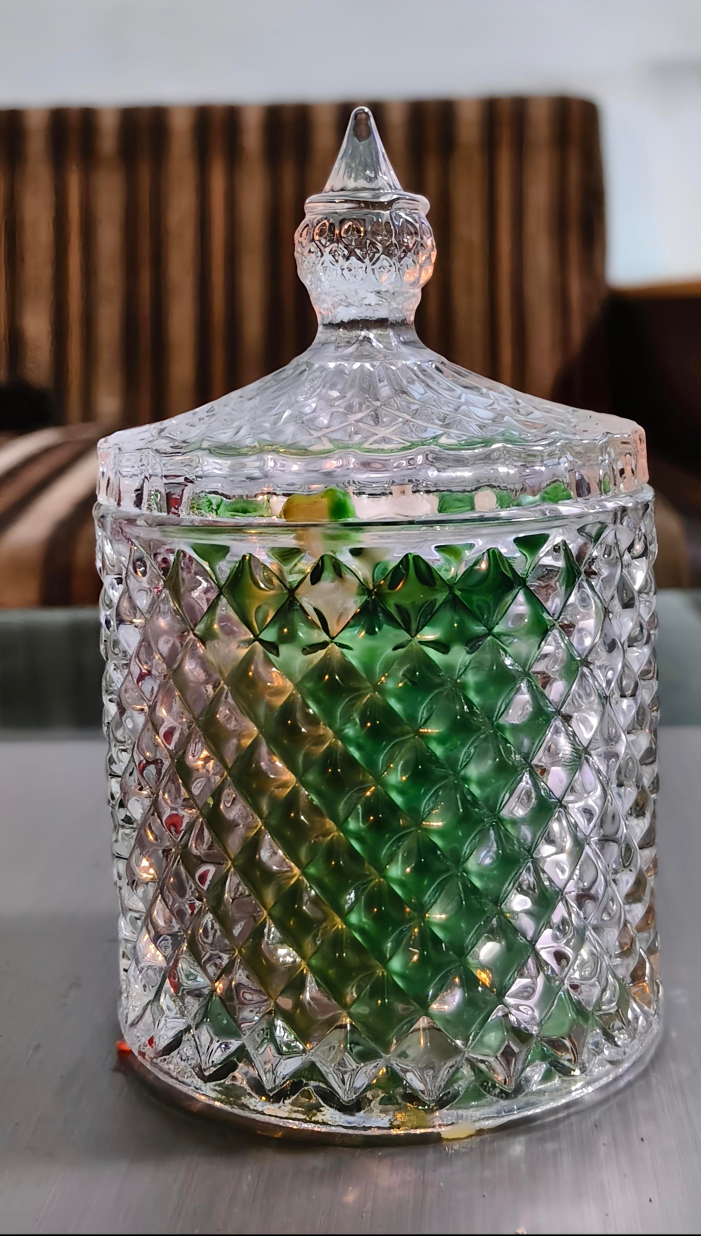 Handcrafted Sun Flower Crystal Glass Jar Candle – Scented | Decorative Gift Candle | (Available in Green, Pink & Blue)