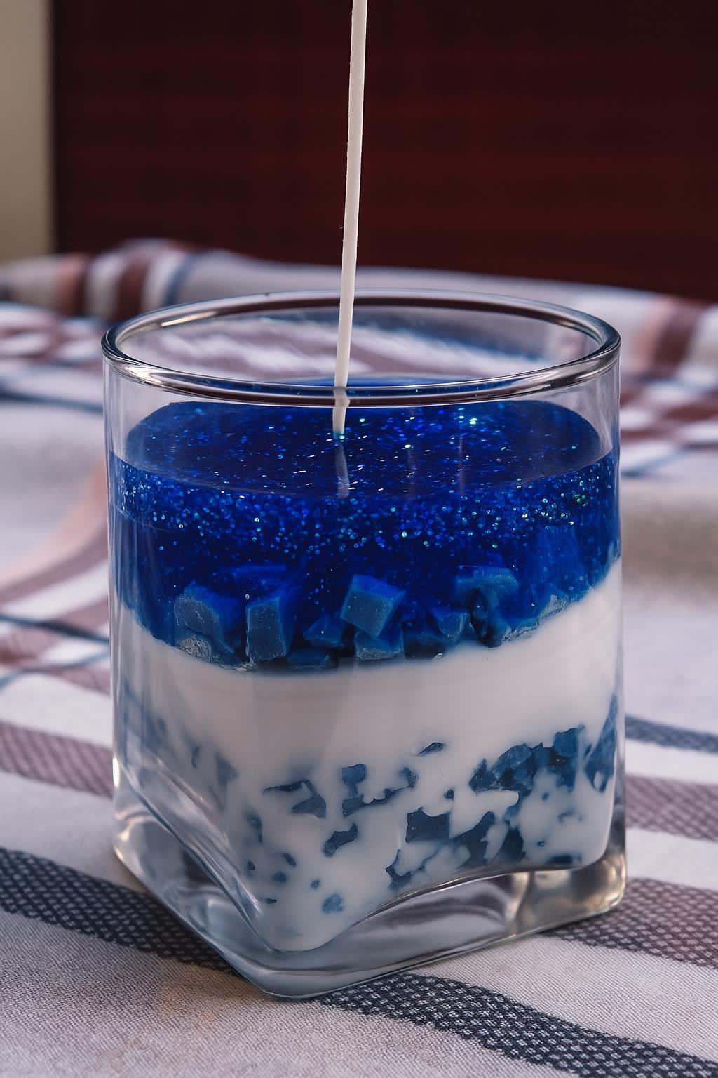 Ocean Glow Layered Candle – Handmade with Blue Sparkle & Soy Wax